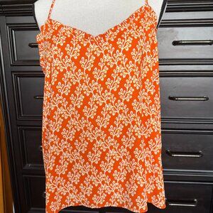 Ann Taylor Camisole Cami Orange with ivory print Adjustable Straps Petite L NWt